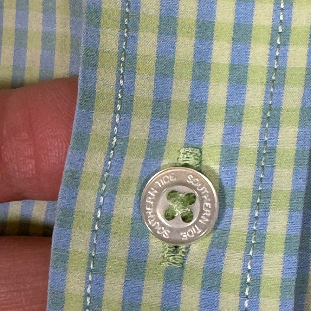 Southern Tide Mens Classic Fit Gingham Button Down Shirt Green Blue Size Medium - Picture 9 of 12